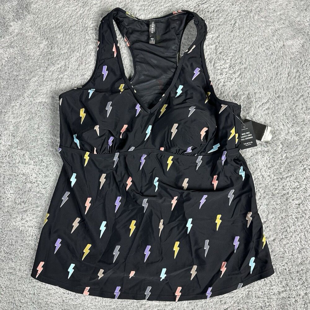 Torrid Wireless Racerback Tankini 2 2X 18 20 Black LIghtning Bolts